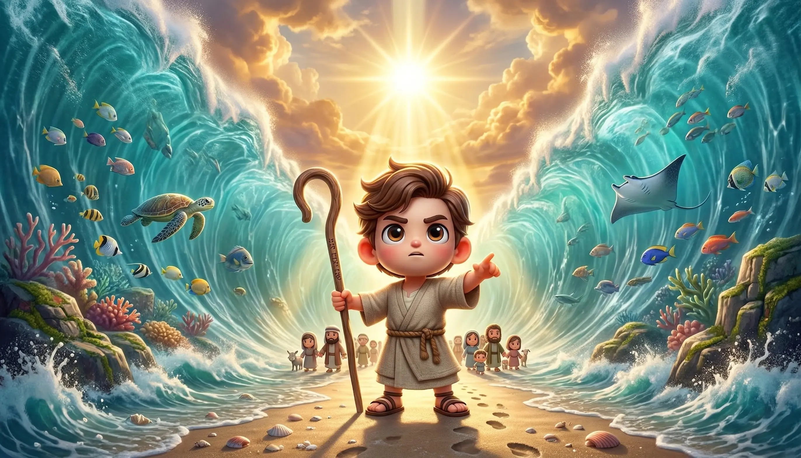 Niño abriendo el mar